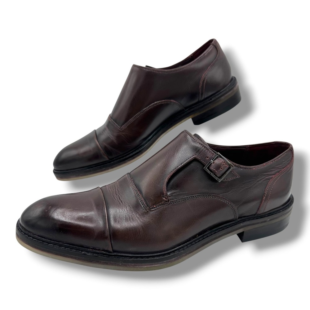 Ted Baker Phloyd Burgundy Leather Single‎ Monk Strap Dress Shoes Mens US 9 EU 42